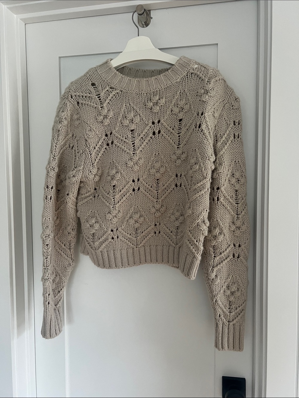 Zara Open-Knit Crewneck Sweater - Beige